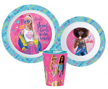 Lumea copiilor - Set mic dejun 3 piese Barbie,Microunde