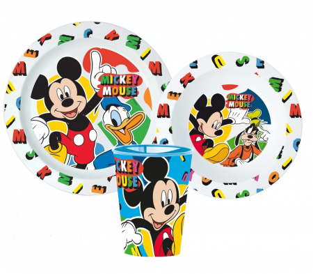 Lumea copiilor - Set mic dejun 3 piese Mickey Mouse,Microunde