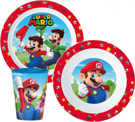 Lumea copiilor - Set mic dejun 3 piese Super Mario Friends, Microunde, farfurie, bol si pahar