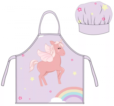 Lumea copiilor - Set sort si boneta bucatar pentru copii, Unicorn Rainbow , 3-8 ani