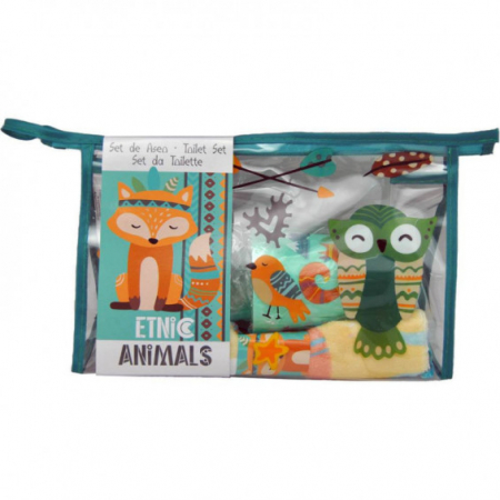 Accesorii ingrijire copii - Set voiaj ingrijire copii, Animal Etno, 4 piese