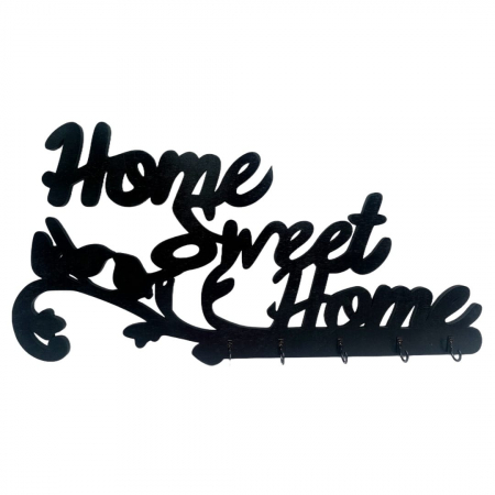 Suport pentru chei, Home Sweet Home, 51x27 cm, negru, placaj de plop [0]