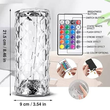 2x Lampă de veghe LED tip cristal, cu 16 culori, control tactil si telecomandă [2]