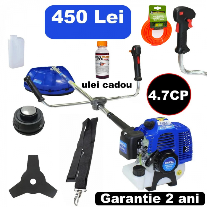 Motocoasa pe benzina Baikal 4.7CP 2 moduri taiere + ulei + fir 2.4mm [1]