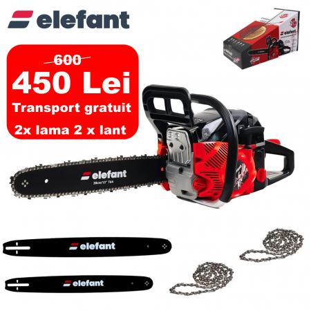 Gradina - Motoferastrau (drujba) benzina 5.5CP, 2 lame 2 lanturi, Elefant