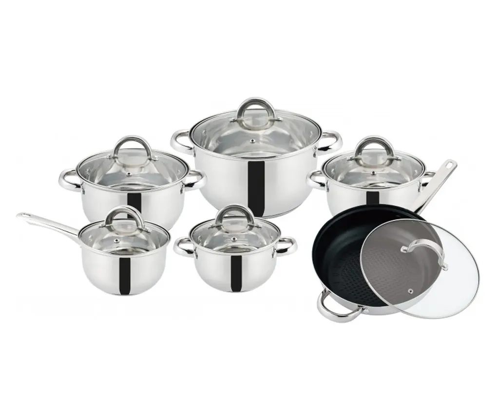 Bucatarie - Set 12 piese , 6 vase din inox,compatibile cu plita cu inductie, cu capace din sticla, Grunberg GR15131