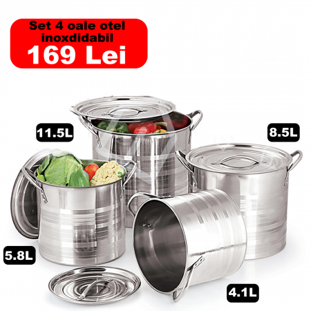 Bucatarie - Set 4 oale otel inoxidabil cu capace , MST5