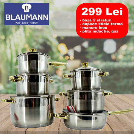 Bucatarie - Set oale 12 piese inox Blaumann compatibile gaz, inductie, cuptor