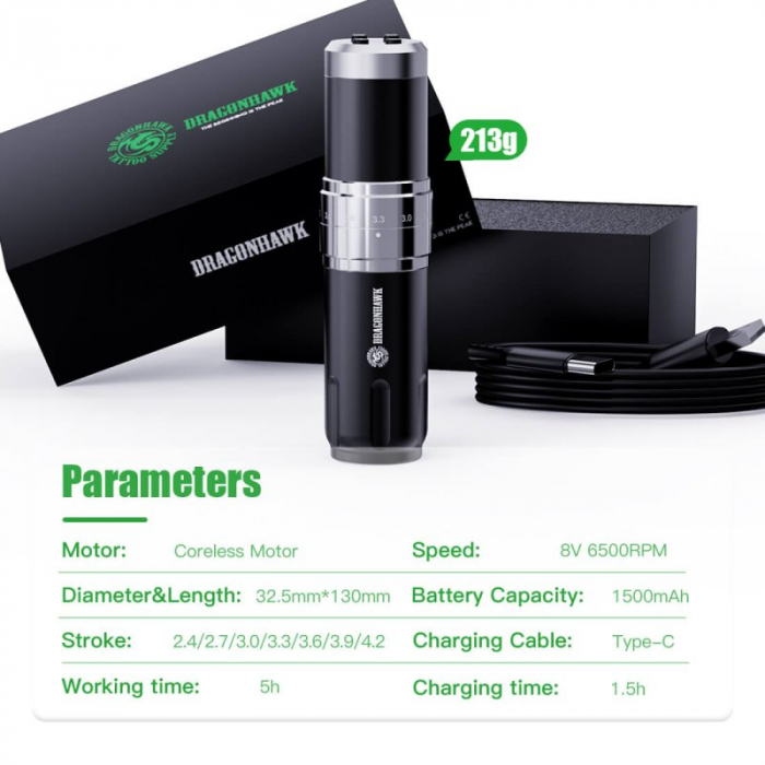 Wireless Tattoo Pen Machine cu Stroke Ajustabil | Fold 3 [5]