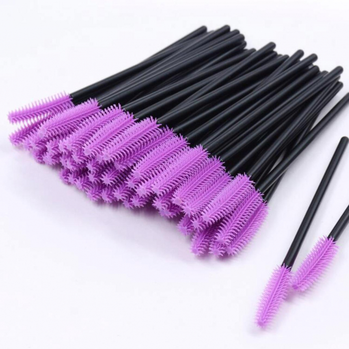 Perii din silicon pentru gene/sprâncene, mov, set de 50 buc [2]