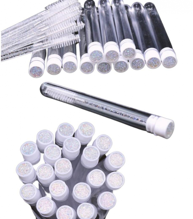 Perii gene/sprâncene cu tub pentru depozitare, alb, set de 20 buc [2]