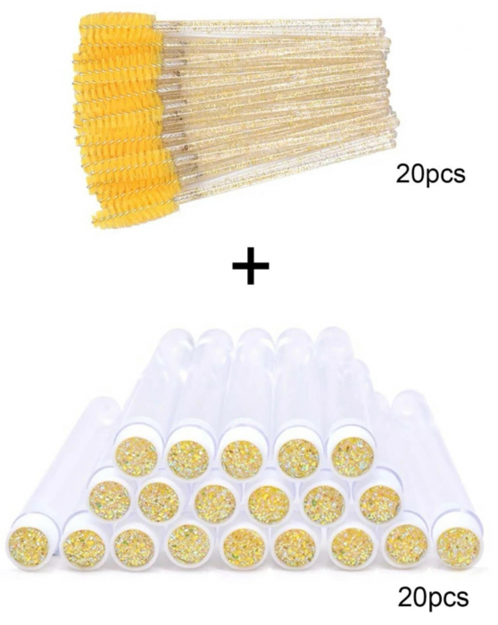 Perii gene/sprâncene cu tub pentru depozitare, galben, set de 20 buc [2]