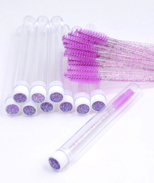 Perii gene/sprâncene cu tub pentru depozitare, mov, set de 20 buc [2]