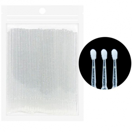 Aplicatoare de unică folosință - Aplicator micro brush, sclipici argintiu, set de 100 buc