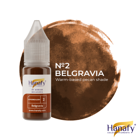 Pigment Hanafy Belgravia N2 pentru sprâncene, din gama Hyperrealism. Nuanță maro deschis spre mediu, ideală pentru rezultate ultra naturale. [0]