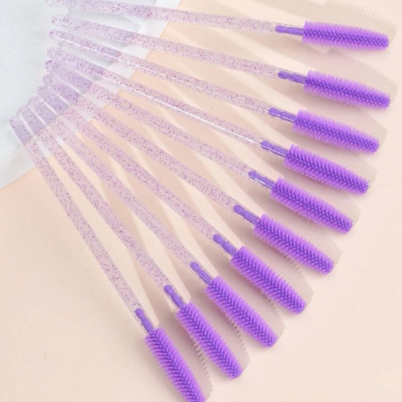 Perie pentru gene - Perii din silicon pentru gene/sprâncene, mov, set de 10 buc