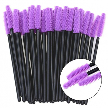 Perie pentru gene - Perii din silicon pentru gene/sprâncene, mov, set de 50 buc