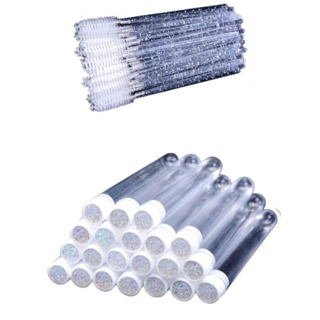 Perie pentru gene - Perii gene/sprâncene cu tub pentru depozitare, alb, set de 20 buc