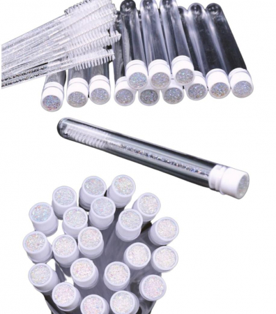 Perii gene/sprâncene cu tub pentru depozitare, alb, set de 20 buc [1]