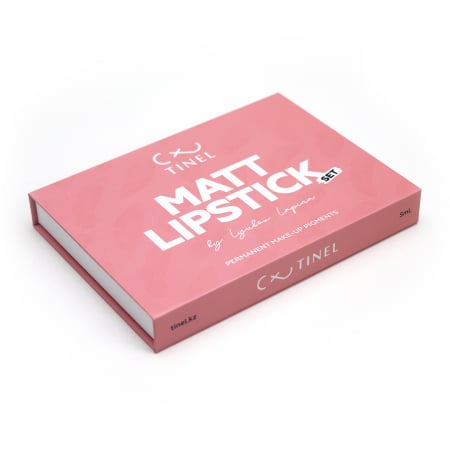 Seturi - Set Matt Lipstick Tinel – cutie roz, vedere frontală, 8 pigmenți PMU pentru buze