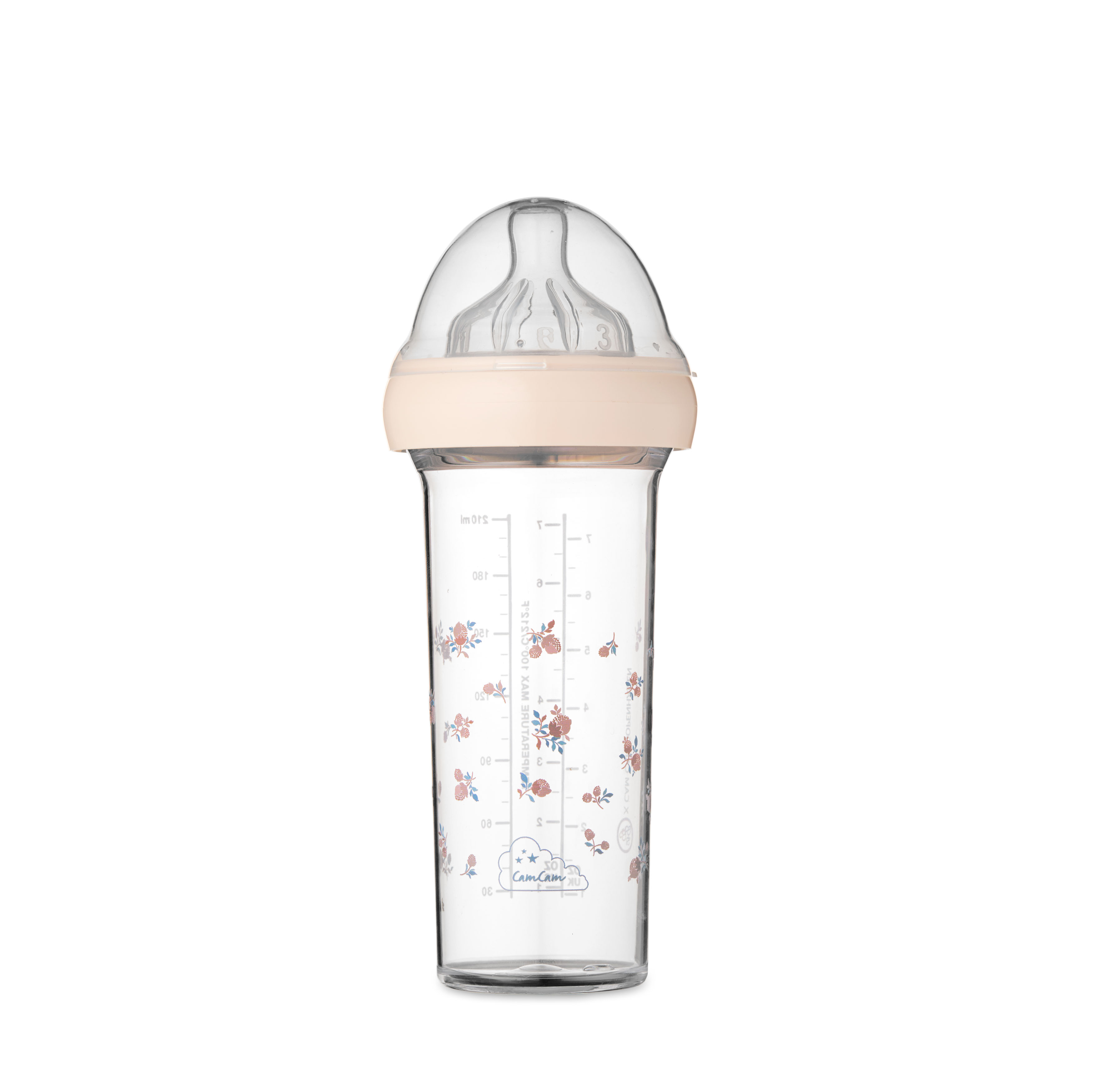 Biberon Le Biberon Français Cam Cam Berries 210 ml, tetină 0+ luni, design cu imprimeu pastel