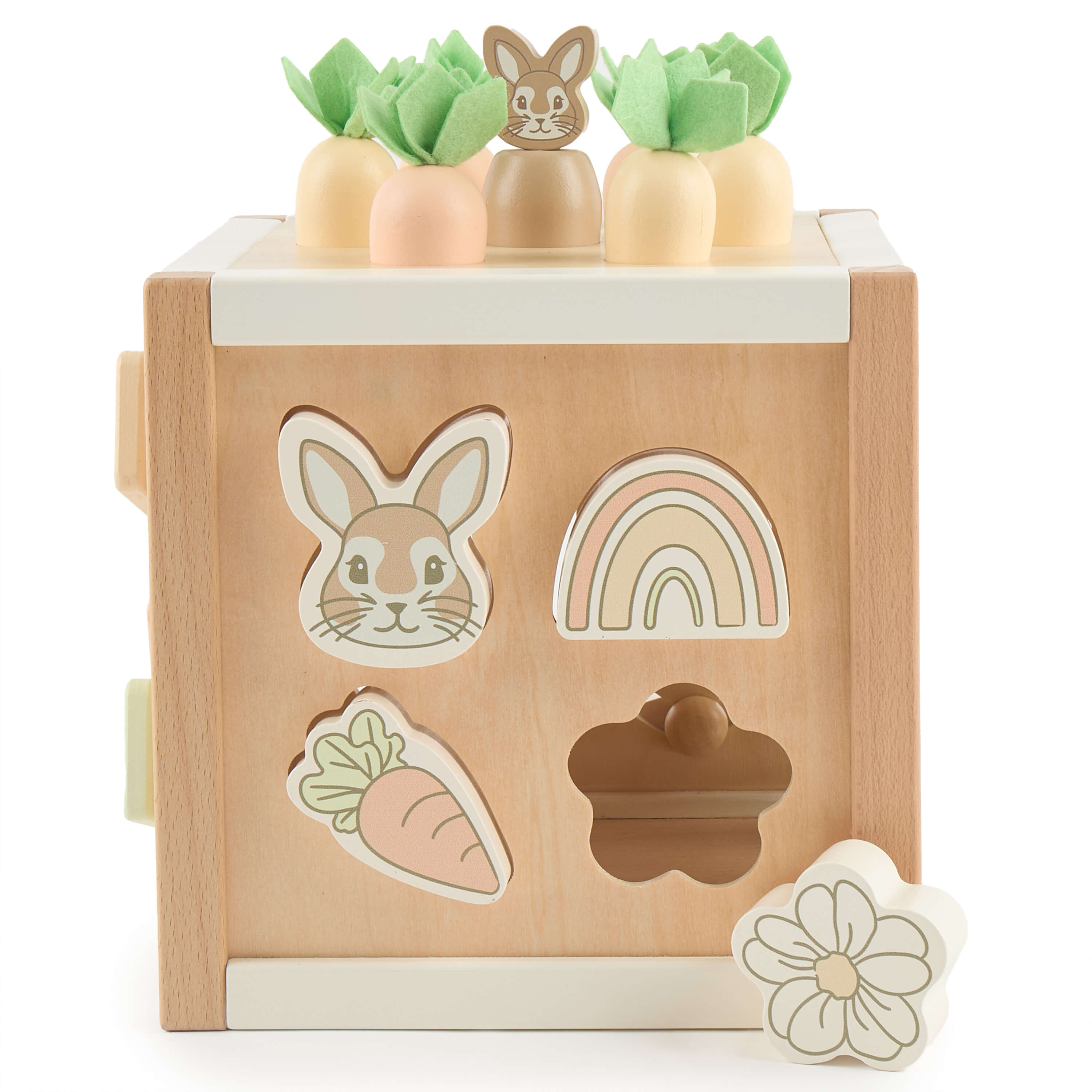 Cub cu activități Montessori din lemn pentru bebeluși 5 în 1 – Bunny Fine Bieco