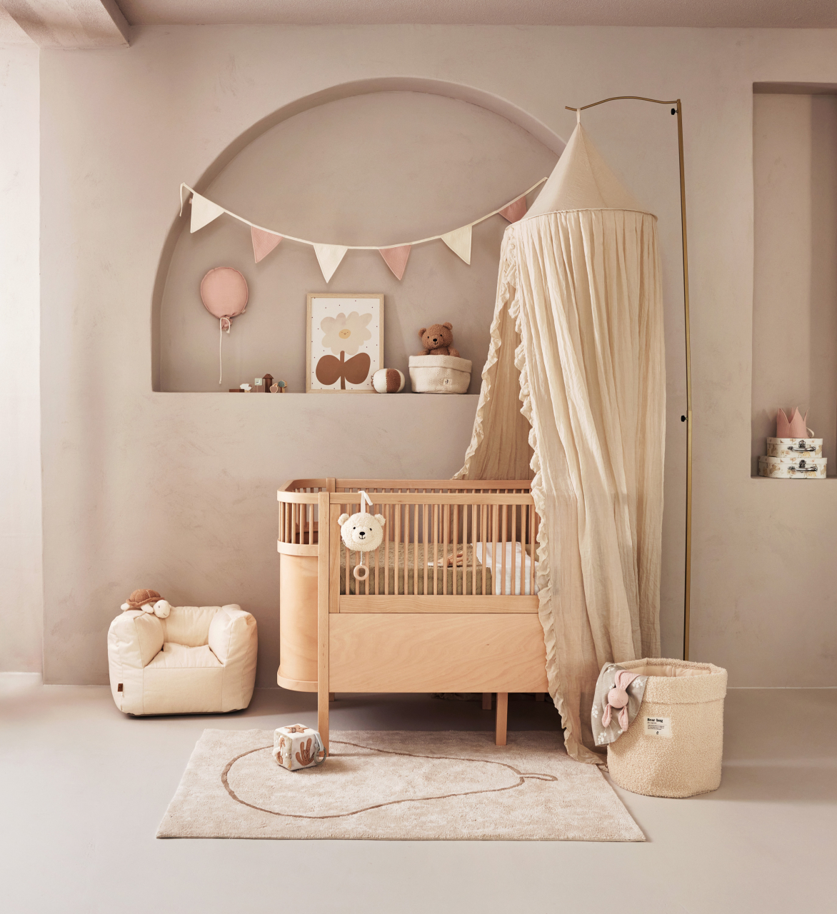 Baldachin pentru pătuț bebeluși vintage Ivory cu volane 245 cm Jollein [3]