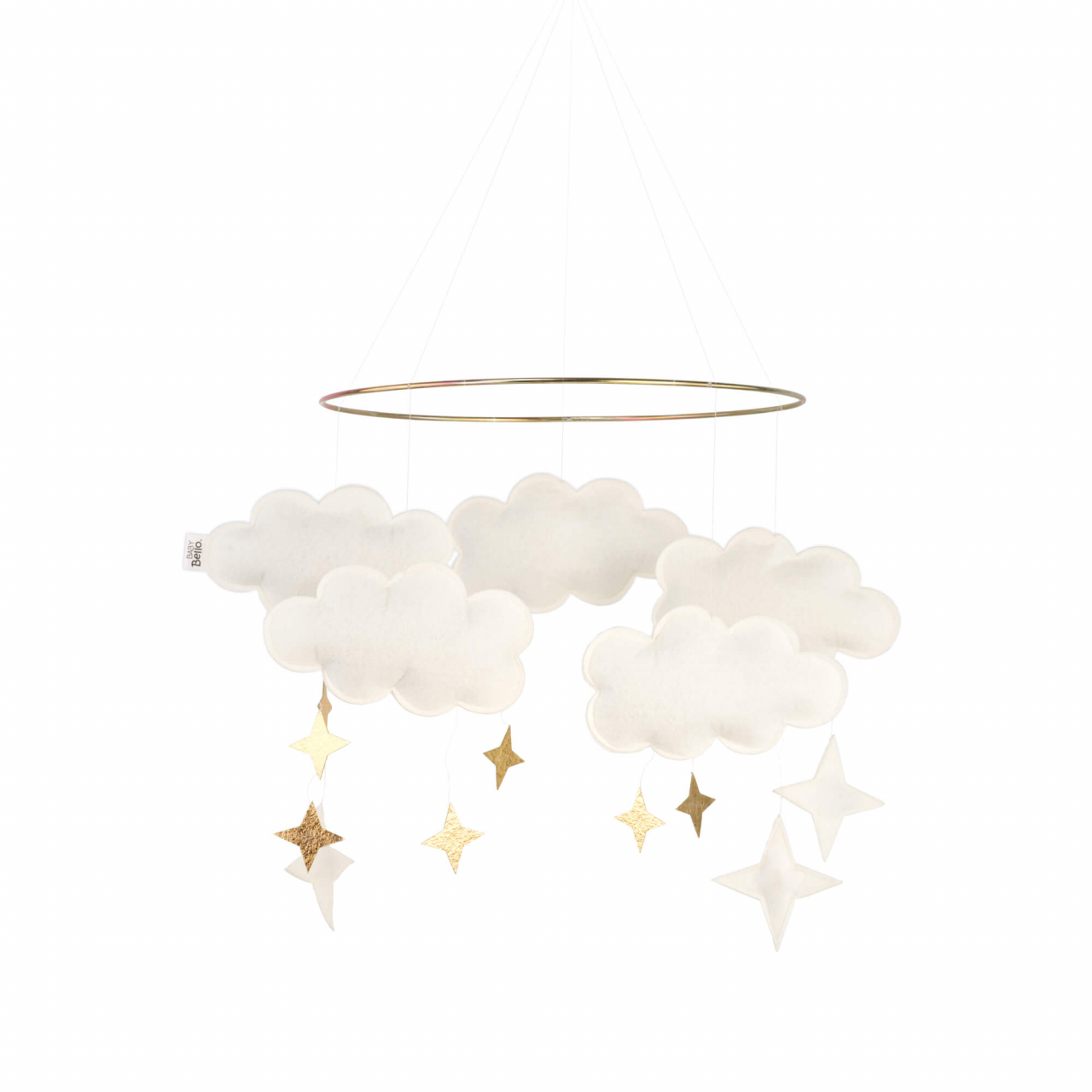Carusel decorativ pentru pătuț bebeluși cu norișori din fetru Fantasy Clouds Pearl White [1]