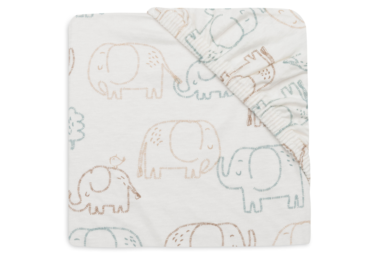 Cearceaf pătuț bebeluși cu elastic 120 x 60 cm din bumbac Oeko-Tex Elephant Tales Jollein [1]