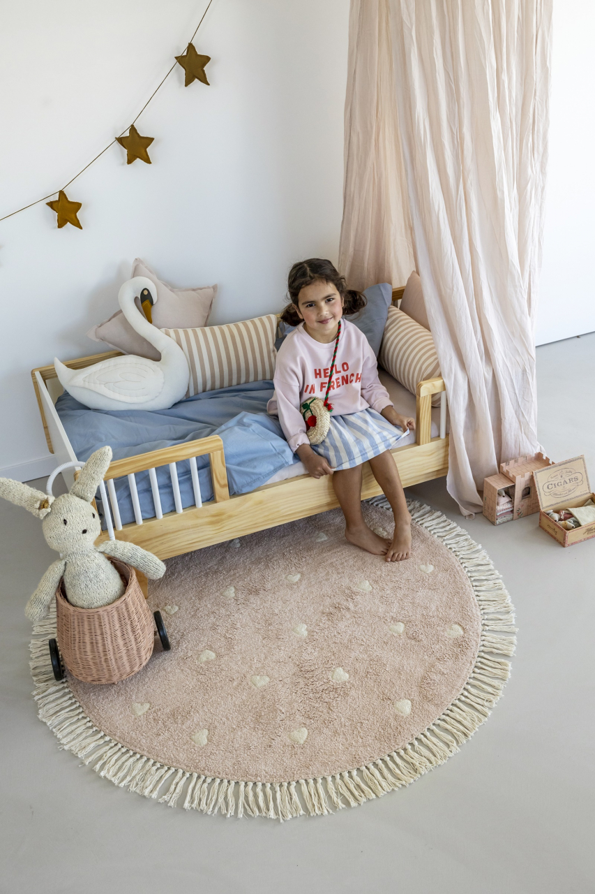 Covor rotund din bumbac Fleur - Tapis Petit, roz cu inimioare [4]