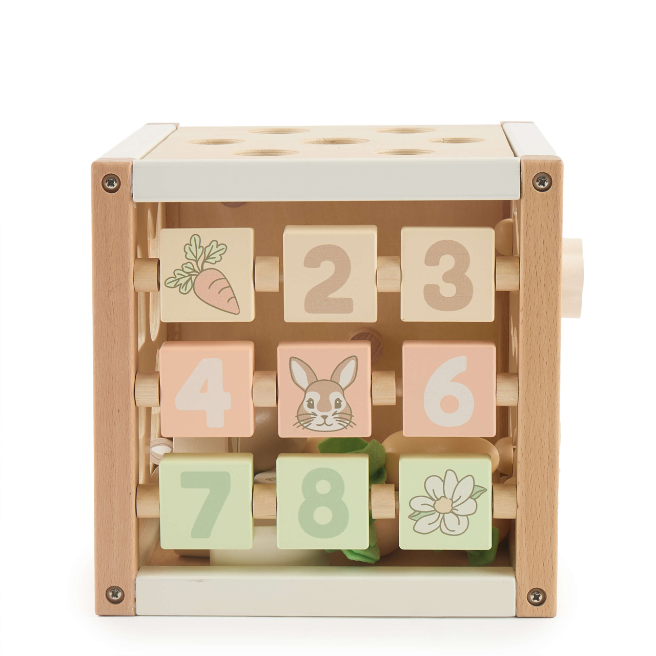 Cub cu activități montessori din lemn pentru bebeluși 5 în 1, Bunny Fine Bieco [15]