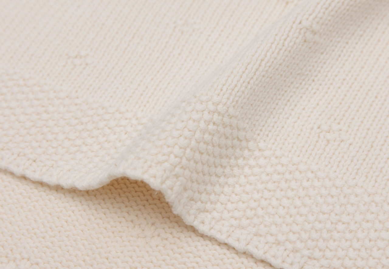 Pătură bebeluși tricotată bumbac organic 100x75 cm Cozy Knit Ivory Jollein [9]