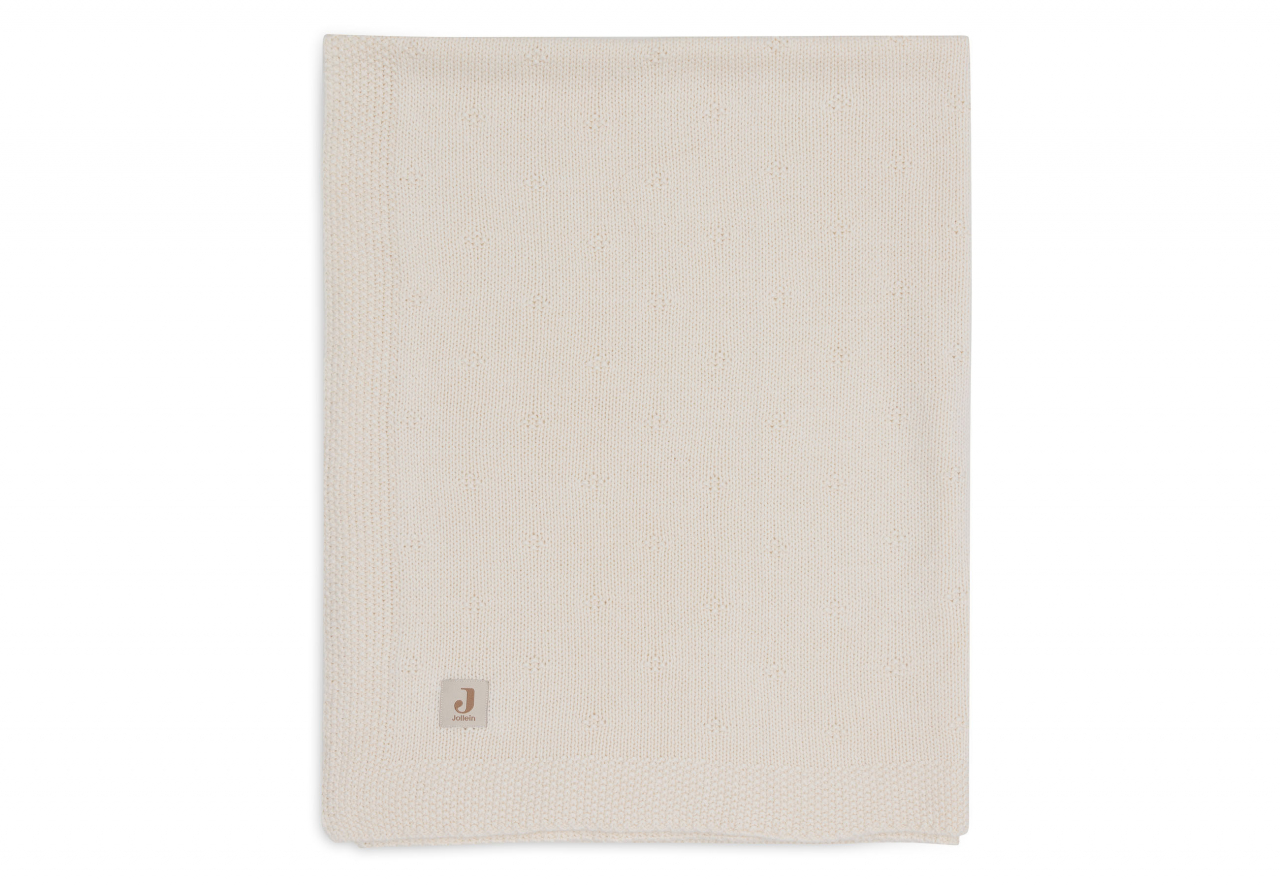 Pătură bebeluși tricotată bumbac organic 100x75 cm Cozy Knit Ivory Jollein [1]