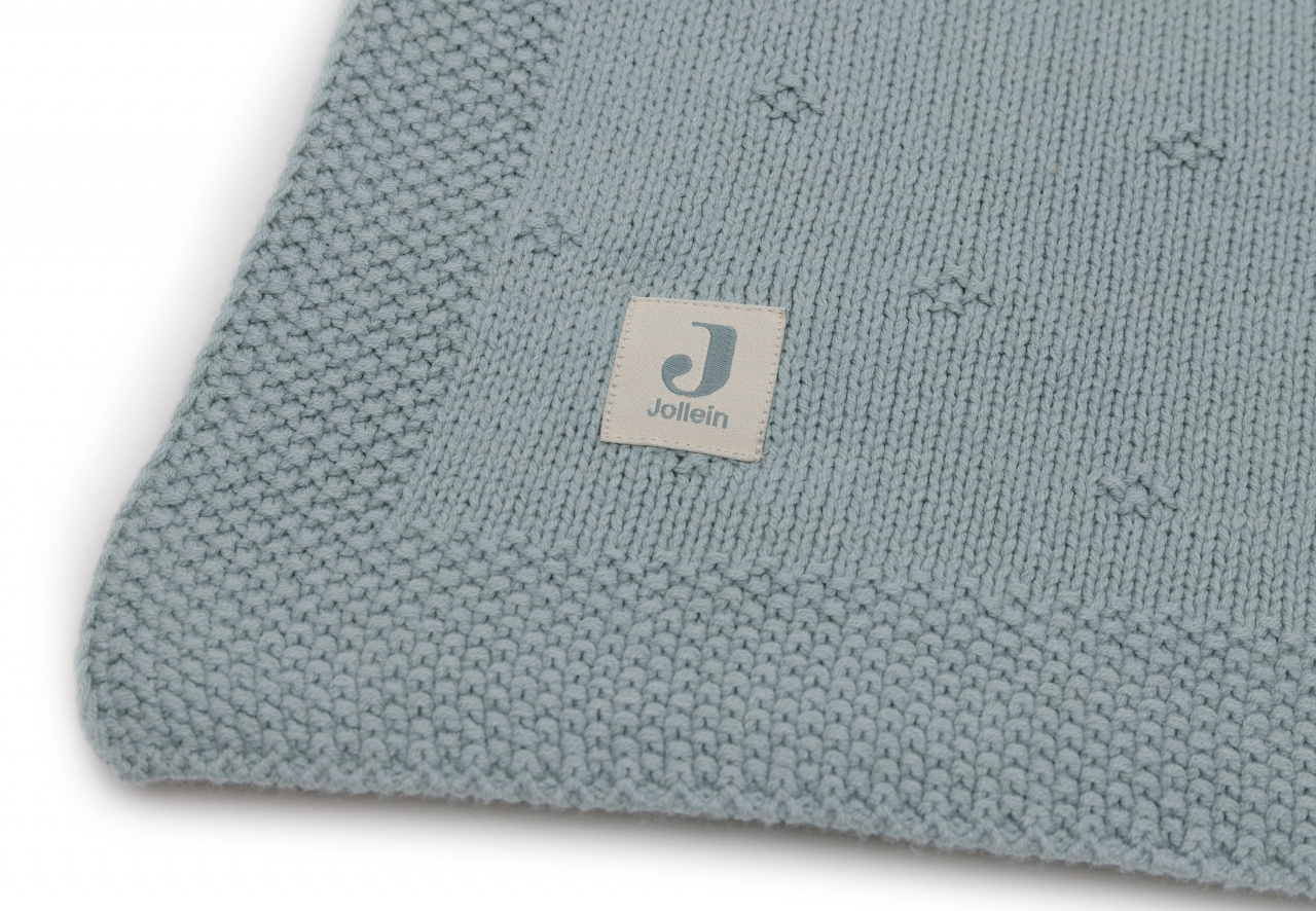 Pătură bebeluși tricotată din bumbac organic pentru bebeluși 100x75 cm Cozy Knit Sea Green Jollein [3]