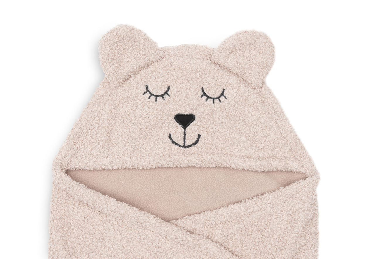 Păturică de înfășat bebeluși cu glugă pentru bebeluși Bear Boucle Wild rose Jollein [5]