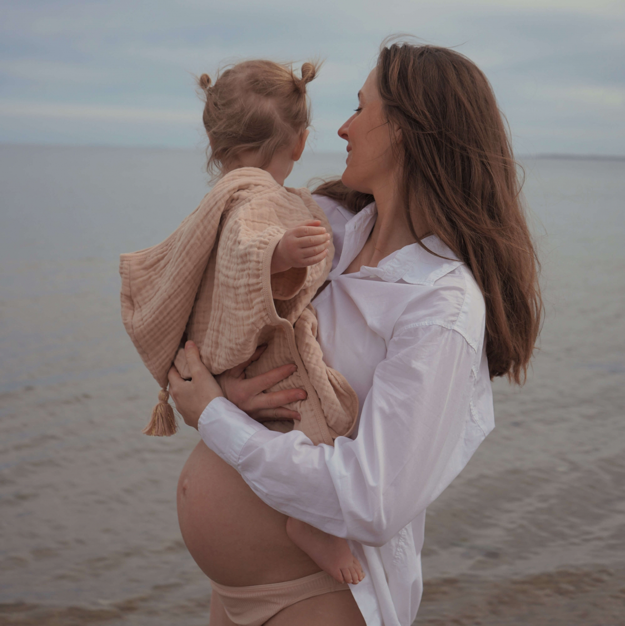 Prosop de baie tip poncho din bumbac 100% organic, Almond [2]