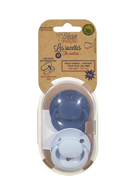 Suzetă cu tetină rotundă set 2 bucăti, bleu Le Biberon Francais [2]