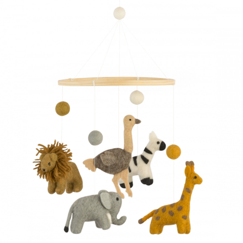 Carusele decorative pătuț bebeluși - Carusel decorativ pentru pătuț bebeluși cu animale salbatice din fetru Wild life
