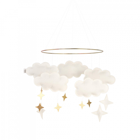 Carusele decorative pătuț bebeluși - Carusel decorativ pentru pătuț bebeluși cu norișori din fetru Fantasy Clouds Pearl White
