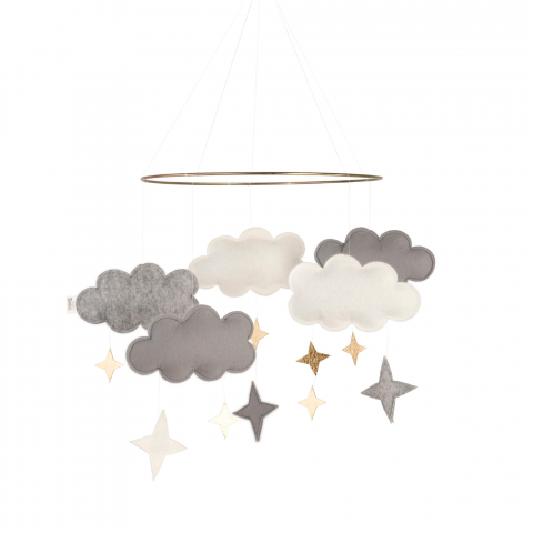 Carusele decorative pătuț bebeluși - Carusel decorativ pentru pătuț bebeluși cu norișori din fetru Fantasy Clouds - Rusty Grey