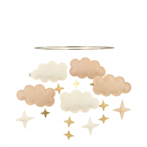 Carusele decorative pătuț bebeluși - Carusel decorativ pentru pătuț bebeluși cu norișori din fetru Fantasy Clouds - Sandy Rose