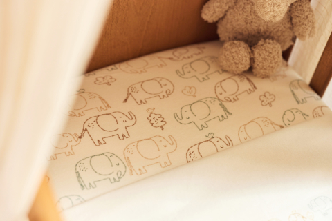 Cearceaf pătuț bebeluși cu elastic 120 x 60 cm din bumbac Oeko-Tex Elephant Tales Jollein [3]