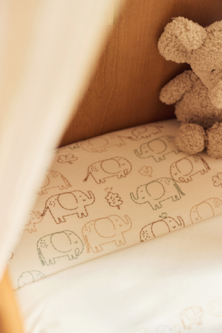 Cearceaf pătuț bebeluși cu elastic 120 x 60 cm din bumbac Oeko-Tex Elephant Tales Jollein [4]