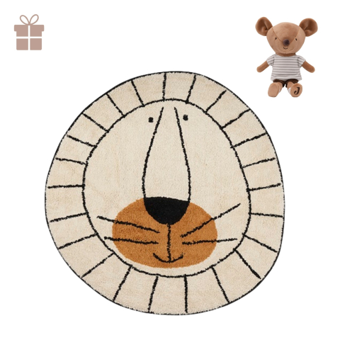 Covoare bebeluși și copii - Covor din bumbac natural pentru camera copiilor cu model leu - Tapis Petit Lion Natural, 100 cm