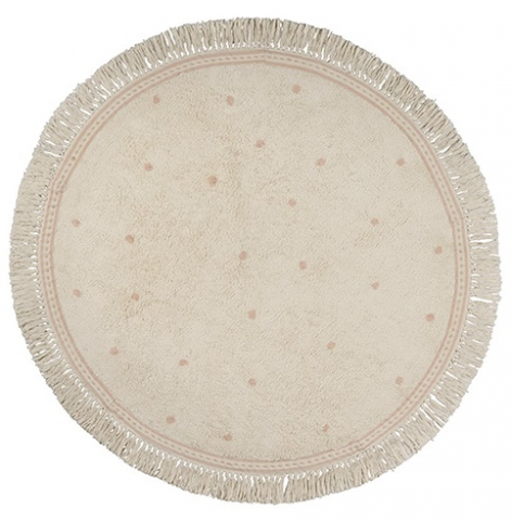 Covoare bebeluși și copii - Covor rotund Emma Dots Pink – Tapis Petit, crem cu buline roz 130 cm