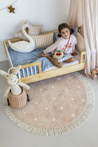 Covor rotund din bumbac Fleur - Tapis Petit, roz cu inimioare [2]