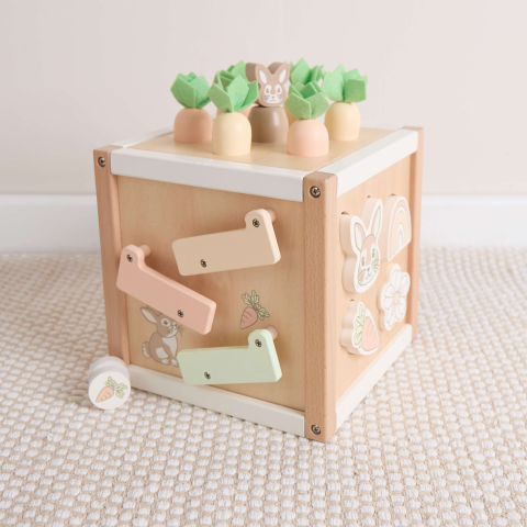 Cub cu activități montessori din lemn pentru bebeluși 5 în 1, Bunny Fine Bieco [5]