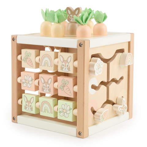 Cub cu activități montessori din lemn pentru bebeluși 5 în 1, Bunny Fine Bieco [6]