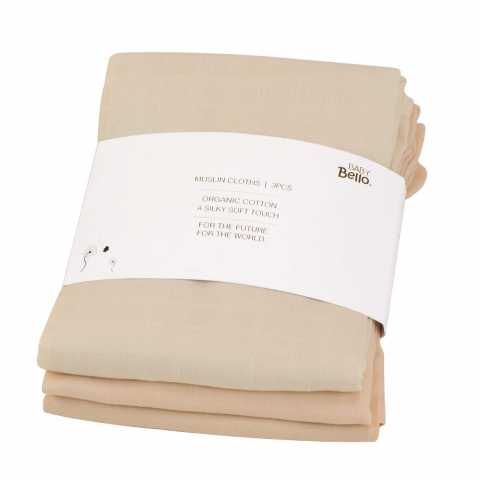 Museline bebeluși - Muselină bebeluși din bumbac organic set 3 bucati Apricot Illusion Babybello