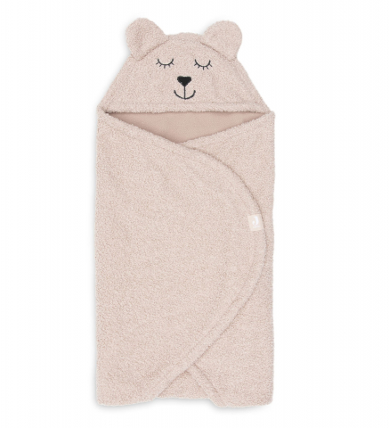 Pături pentru bebeluși - Păturică de înfășat bebeluși cu glugă pentru bebeluși Bear Boucle Wild rose Jollein